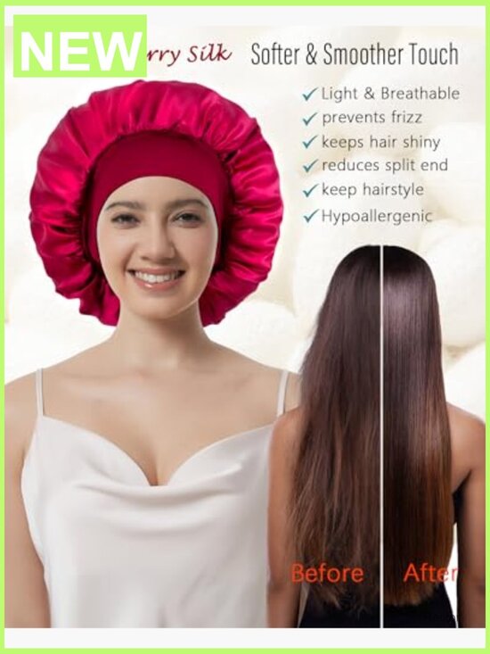100% Mulberry Silk Bonnet for Sleeping, Double Layer Sleep Cap with Elastic main image 7